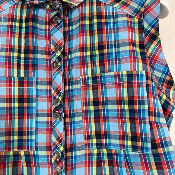 Urban Outfitters Womens Zoey Workwear Romper Medium Short Sleeve Plaid Blue Red - Picture 2 of 11